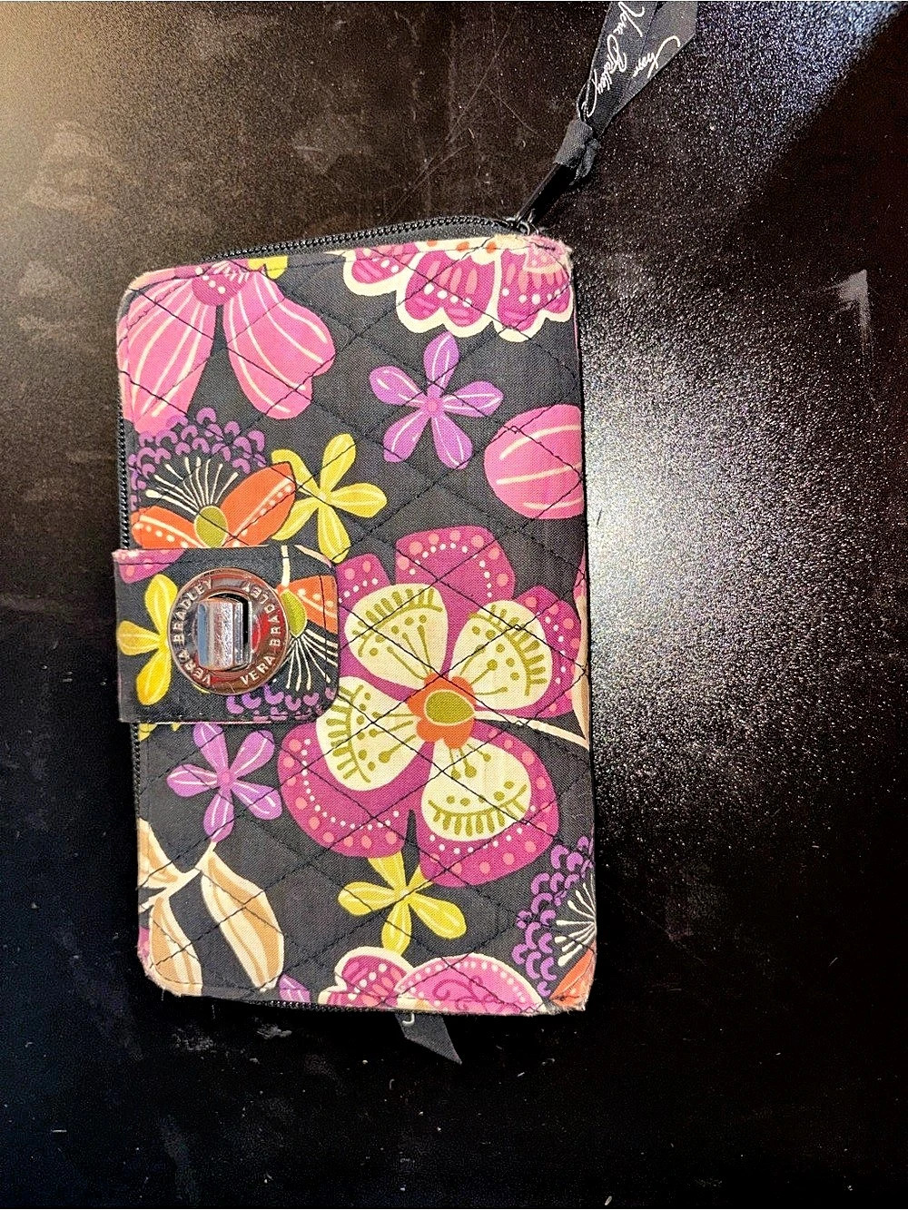 Vera Bradley Turnlock Wallet Floral Black & Pink
